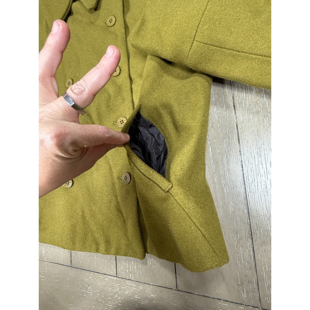 Sparkle & Fade Wool Blend Moto Jacket Large Double Breasted Peacoat Olive - Picture 5 of 16